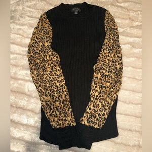 Black Sweater W/ Cheetah Sleeves